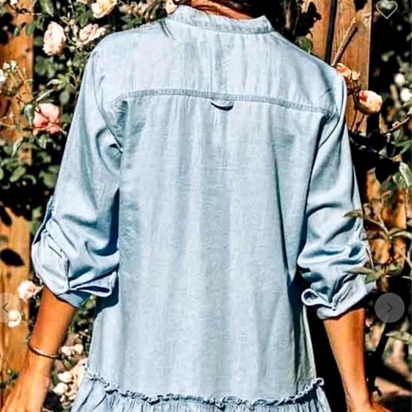 M Light Blue Mazik Button Down Distressed Denim Shirt Dress/Tunic 100% Cotton - Picture 5 of 16